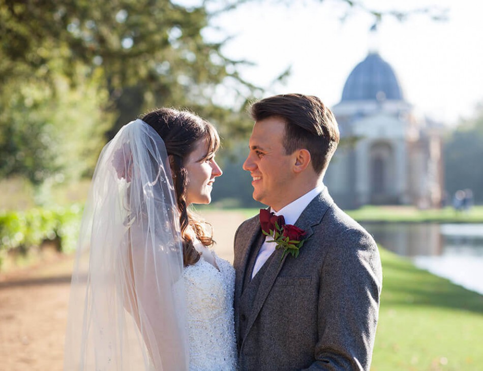 Husband and Wife smiling in Wrest Park gardens